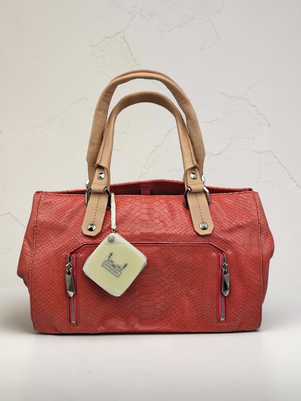 Henri Bendel Coral Python Embossed Leather Satchel Tote NWOT Dust Bag